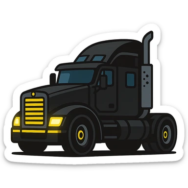 Change the 2026 Kenworth Sleeper semi truck to black color, keep the cartoonish vibrant style, side view, headlights on, no background. sticker