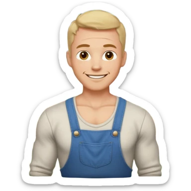 Adult male, light skin, friendly smile, casual farm-style clothes, relaxed posture, muscular, approachable, completely unique from other male roles sticker
