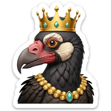 old black king vulture wearing crown looking ahead sticker