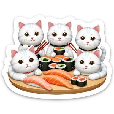 four happy cats having sushi dinner together sticker
