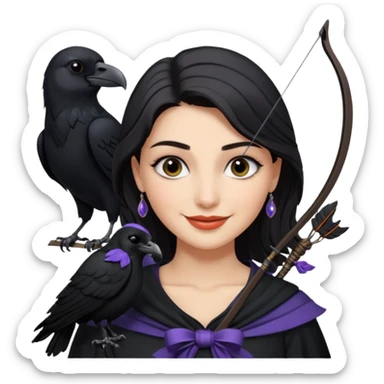 Alysanne Blackwood from Game of Thrones. She is known as black aly and is the Wife of Cregan Stark. I have her looking like Hande Erçel. Show her with a raven and a bow. Have her smirking, smiling, laughing sticker