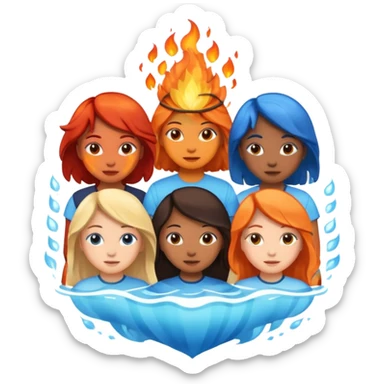 Generate 5 girls represented as 5 natural elements one fire , water , sky ,air , water sticker
