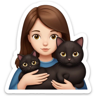 Brown-haired girl holding a fat black cat sticker