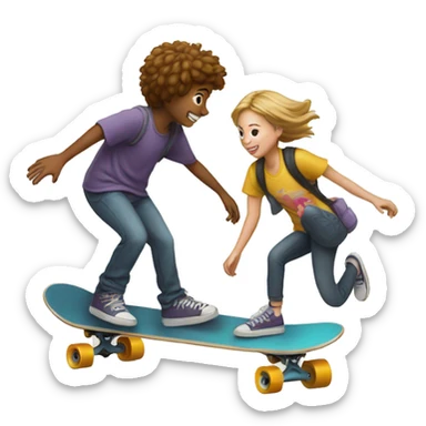 A young person on a skateboard is pushed by another sticker