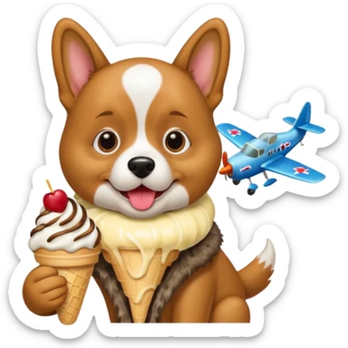 Dog eating an ice cream and flying a plane sticker
