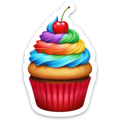 cupcake with rainbow frosting and a cherry on top sticker