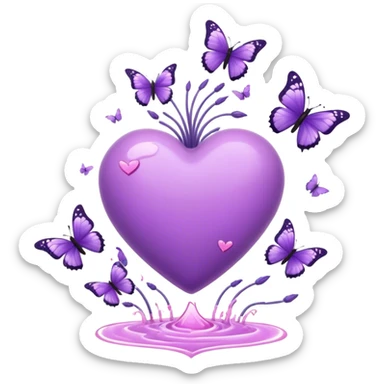 lavender pumping heart with butterflies around it sticker
