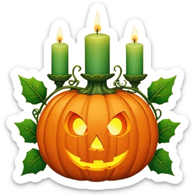 Pentacle pumpkin with candle on top and vines sticker