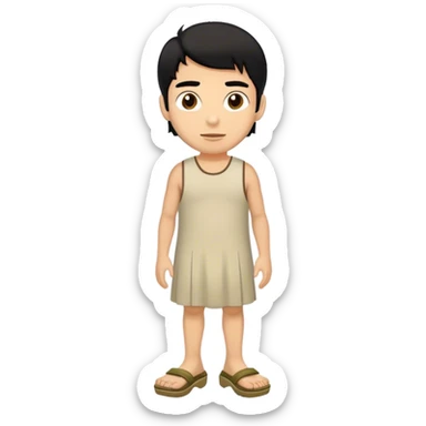 Man with black hair, brown eyes. Wearing a dress and siren crocs sticker
