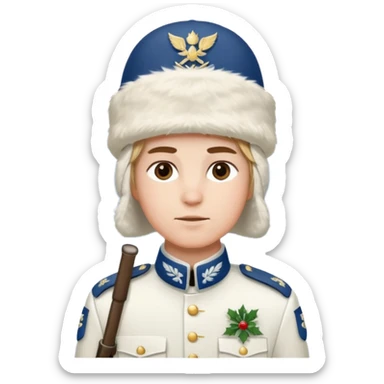 a Finnish soldier in a white uniform in a snowy landscape sticker