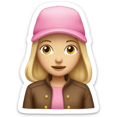 Blond girl brown jacket pink hat sticker