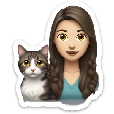 Brunette girl with American wire haired cat sticker