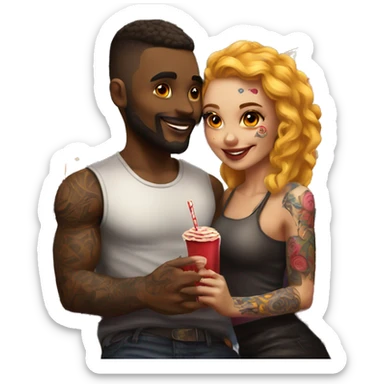 Romantic carnival date for beautiful tattooed couple sticker