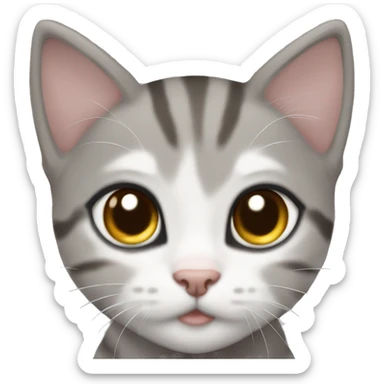 gray and white tabby kitten brown eyes full body sticker