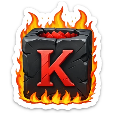 burning coal square with letter K chiseled into it sticker