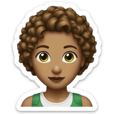 woman with medium brown curly hair and green eyes sticker
