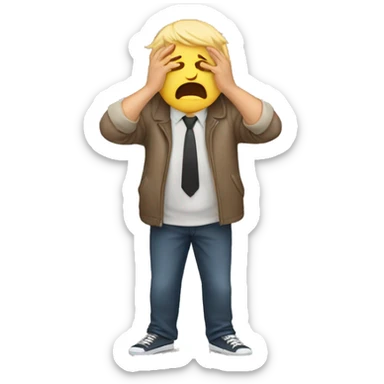 the man is frustrated and throws his hands over his head sticker