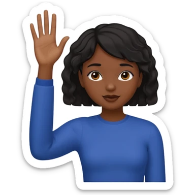 فتاة سمراء البشره ذات شعر قصير مموج ترفع يدها اليمين 🫷🏻هكذا وتعمل حركات ببوجها نفس الاموجي 😜 sticker