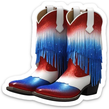 red, white, and blue ombre pair of fashion cowgirl boots with sparkly shiny glitter fringe on them. sticker