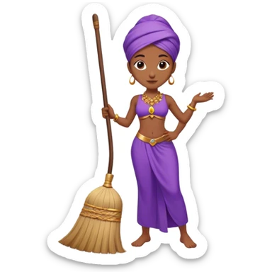genie cleaning up, genie with a broom, genie sweeping the floor, no artifacts, no extras, purple clothing sticker