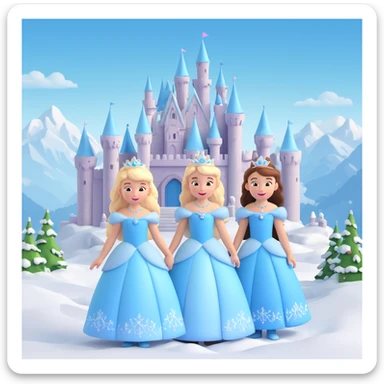 girls in a  snow princess dress, snow castle background sticker