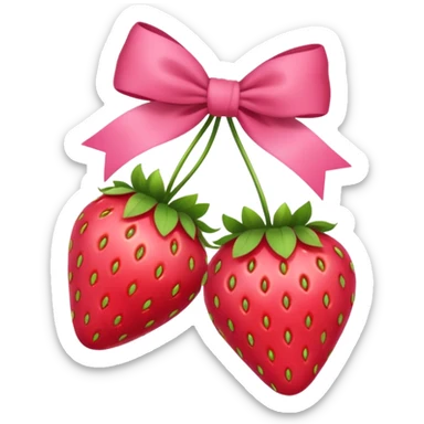 Two strawberries with a pink bow on the stem sticker