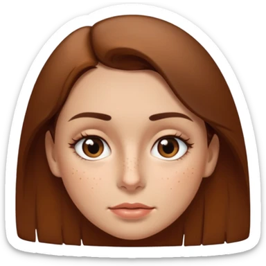 Una mujer morena con pelo castaño ojos medios chinos labios el de arriba delgado y el de abajo grueso nariz pequeña pocas pecas un lunar en al lado del labio y otro en la ceja hizquierda  cejas medias gruesas con  poco pelo  sticker