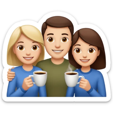 family of three drinking coffee sticker