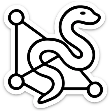 white snake intertwined with network nodes, minimalistic logo sticker