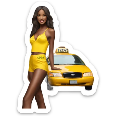Photo of Victoria secret model posing by a taxi  sticker