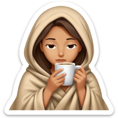 girl inside a blanket sipping coffee eyes closed sticker