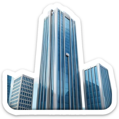 A 3D cartoon skyscraper reaching into the sky, clear blue background, soft sunlight, Memoji-style realism. sticker