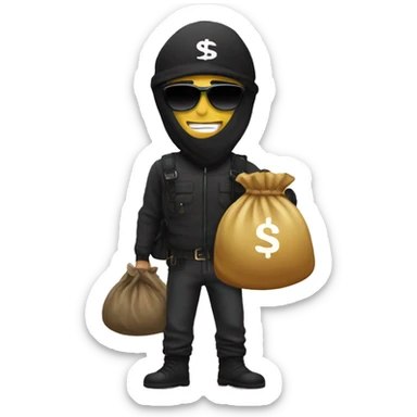 Stereotypical robber with money bag sticker