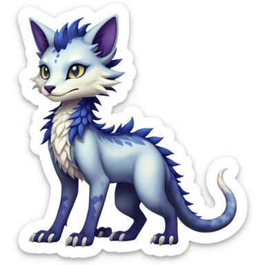 Kawaii dark edgy fantasy ethereal feline-vernid-sergal-fursona animal creature with a tufted tail full body with intricate markings  sticker