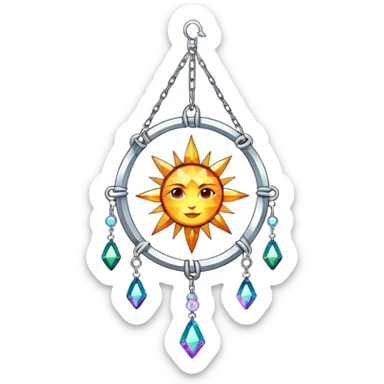 Hanging chained sun-catcher with iridescent crystal gemstones  sticker