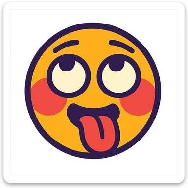 vibrant toon style blushing face with eyes rolled up and tongue out sticker