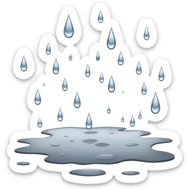 Raindrops falling from the sky, creating ripples on puddles and wetting surfaces. The atmosphere is grey and cloudy, with a soft, steady rain showering down sticker