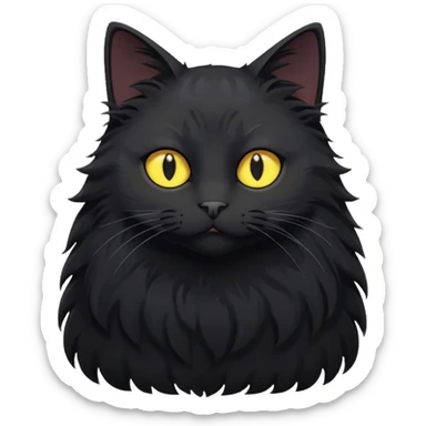 create an image of a black cat with yellow eyes and a white spot on its chest in ghibi style sticker