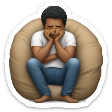 guy curled up with his head in between his own legs sticker