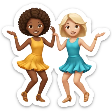 Best friends dancing: one black girl one white girl sticker