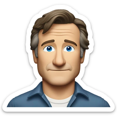 young, blue eyes, brown air, mullet hairstyle robin williams sticker
