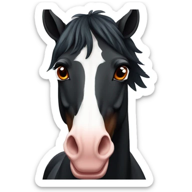 a black horse with a white stripe on its nose and red strands in its mane sticker