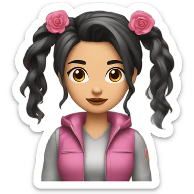 Chica morena con pelo más largo del lado derecho con mechas rosas sticker