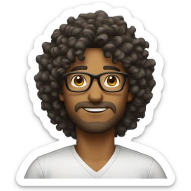 man with glasses and big curly hair sticker
