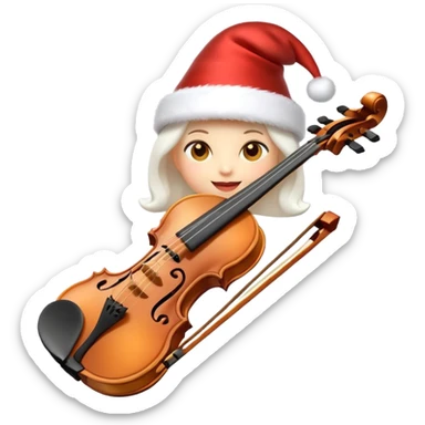 A sleek, elegant, pure white animated violin emoji wearing a festive New Year hat on top, sparkling details, soft glow, premium cartoon style, high resolution, 3D-like shading, cheerful and cute, perfect for Telegram sticker or emoji, minimalistic background sticker