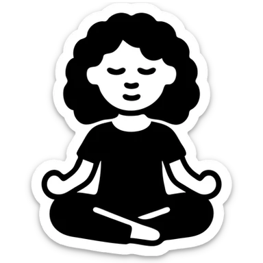 brunette girl with curly hair meditating, sitting cross-legged, solid filled icon sticker
