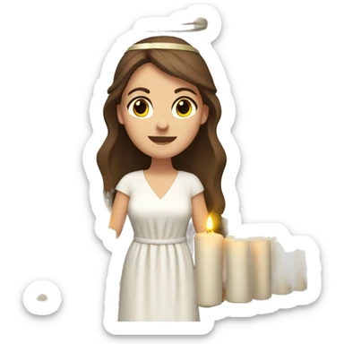 brown haired white women with white gown and advent wreath with candles on the head sticker