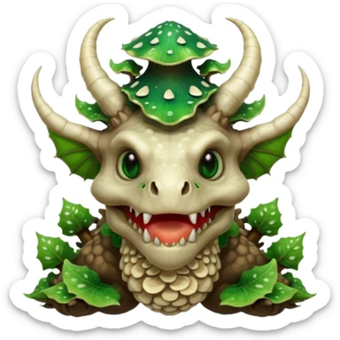 poisonous mushroom dragon beast portrait, head and shoulders only, face covered in mushroom plates, glowing green spores, fungal horns, mushroom cap scales, fantasy creature, 3D cartoon, mobile game icon style, clean background, no text, no watermark

 sticker