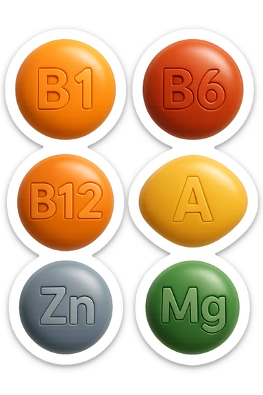 emoji stile iphone in 3d di vitamine del gruppo B, vitamina A, zinco, magnesio, iperrealistico 4k sticker