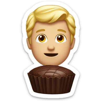 Chocolate is eated by a guy with blond hair  sticker